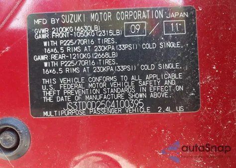 2012 Suzuki Grand Vitara Premium z USA, uszkodzony, nr VIN JS3TD0D25C4100395